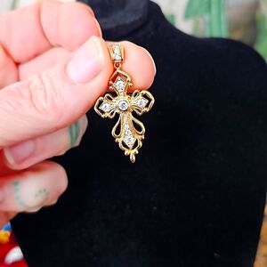 Rhodium vermeil sterling silver and cz cross pendant